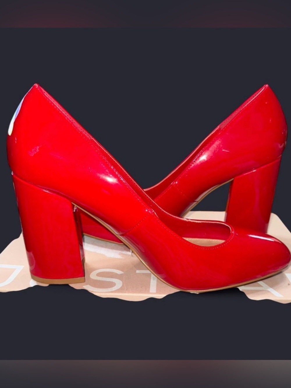 Red Patent Leather Block Heel Pumps - 9 👠